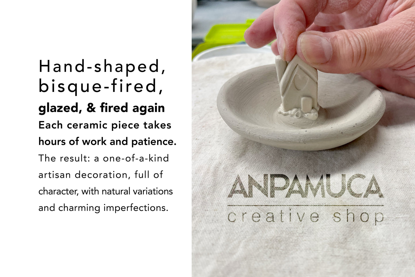 Handmade Ceramic Tea Light Holder with Tiny Owl White Glazed Clay Dish with Winter Lake Design Small Candle or Jewelry Holder