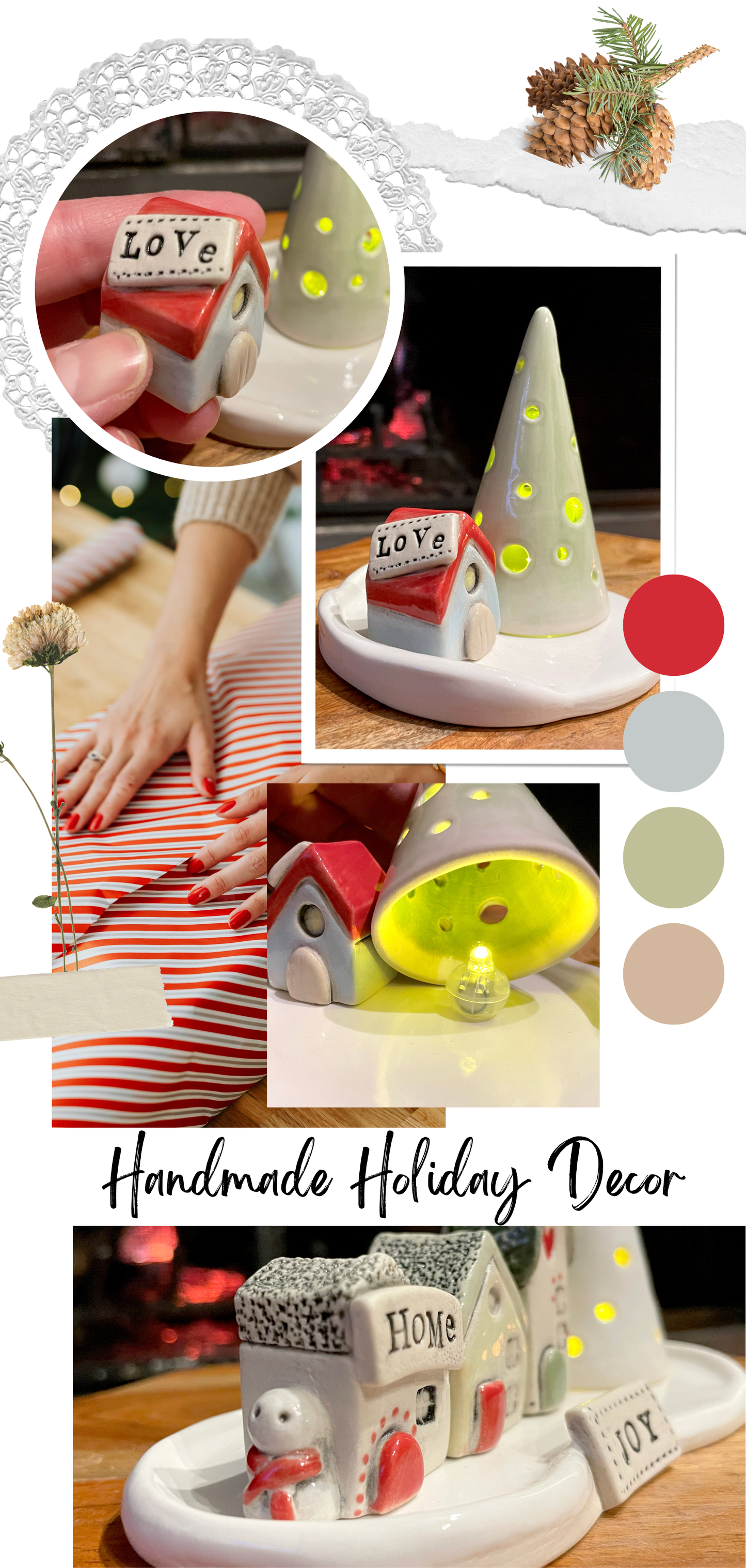 Handmade ceramic mini village set - unique holiday gift idea for home décor lovers