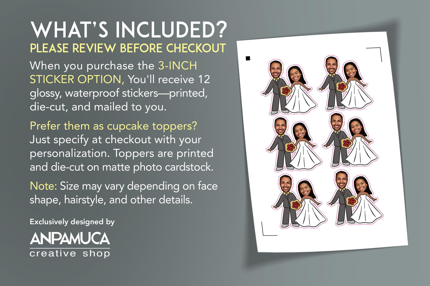 Personalized Bride & Groom Face Stickers: Funny Wedding Favors (Digital or Printed