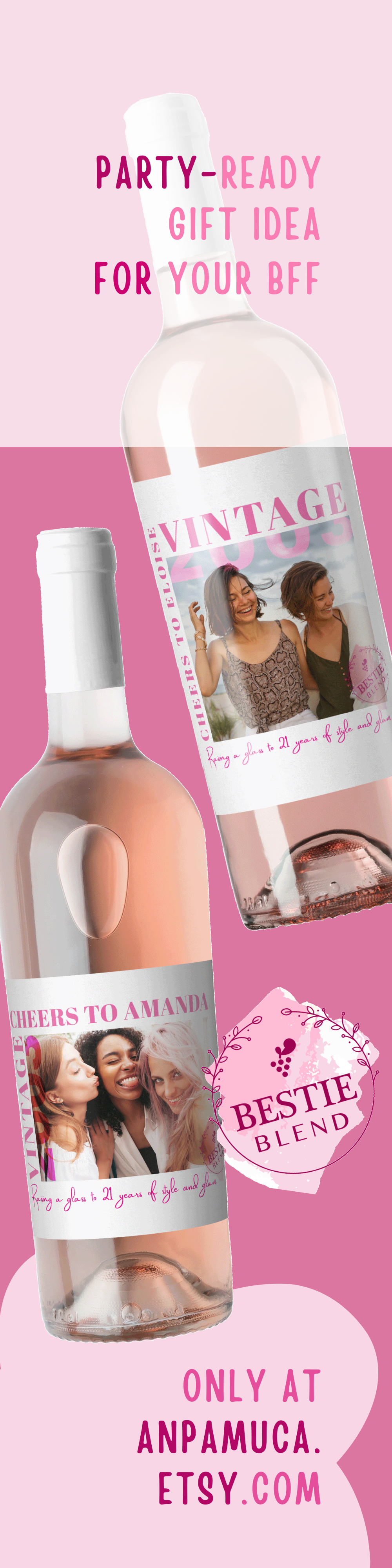 Custom 21st Birthday Wine Label - Best Friends Photo Gift
