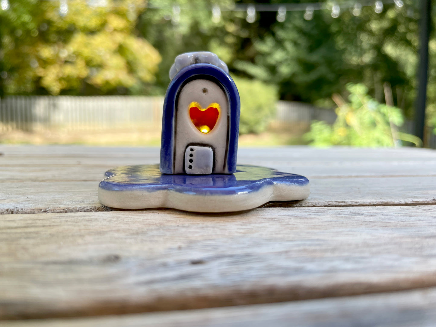 Handmade Ceramic Tiny Christmas House + Dish Unique Holiday Pottery Gift Includes LED Light