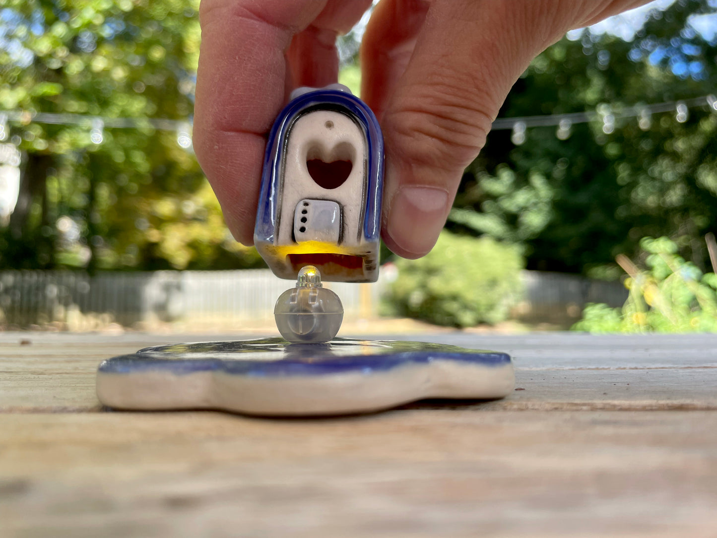 Handmade Ceramic Tiny Christmas House + Dish Unique Holiday Pottery Gift Includes LED Light