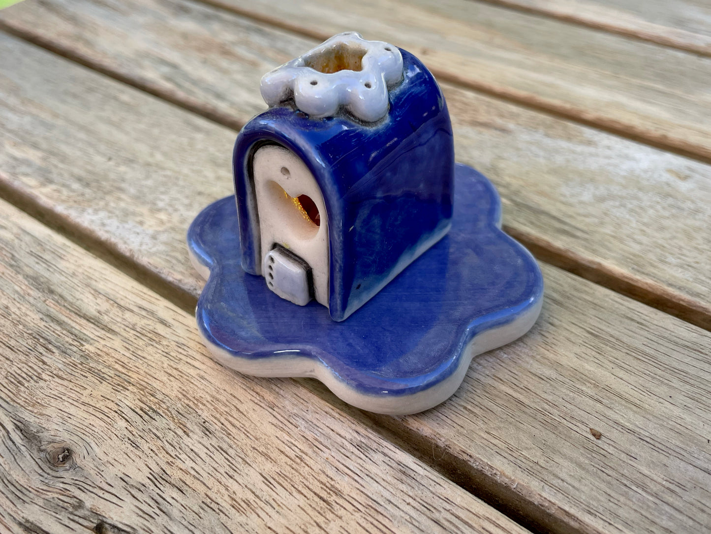 Handmade Ceramic Tiny Christmas House + Dish Unique Holiday Pottery Gift Includes LED Light