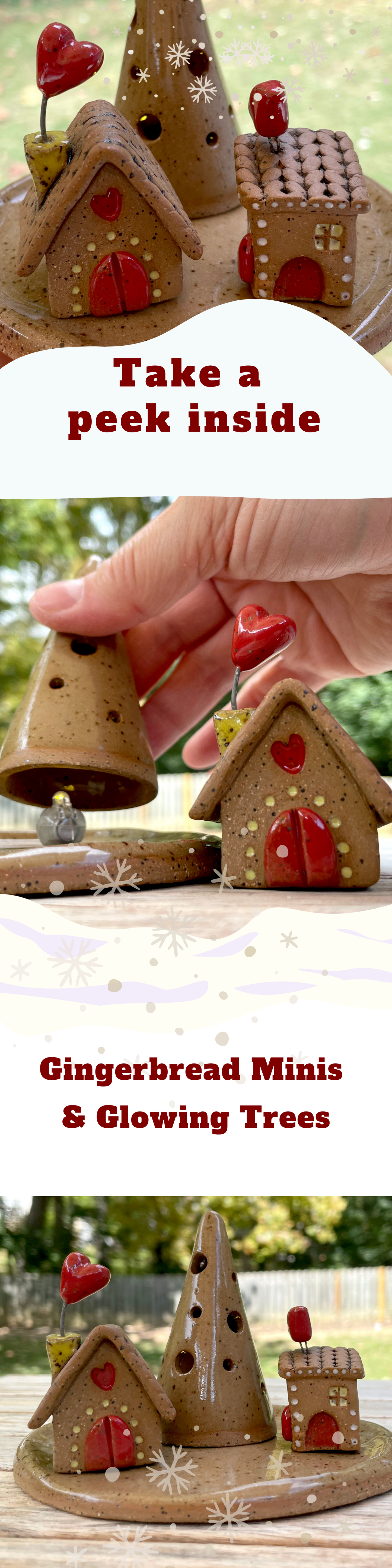 Gingerbread minis with glowing trees on a white background