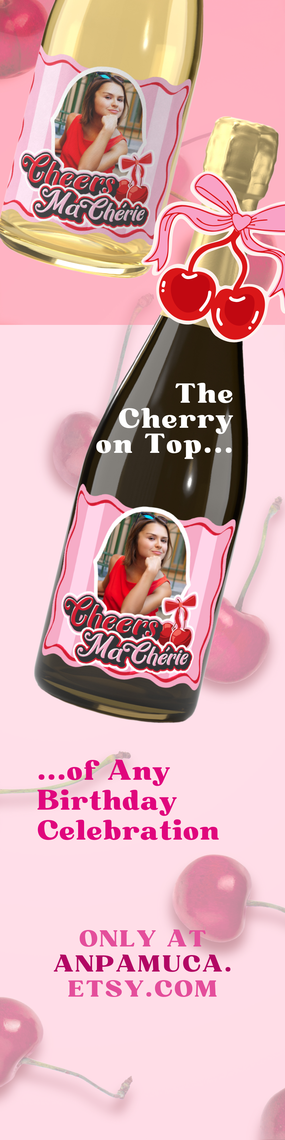 Personalized Birthday Wine Label with Photo - Cherry Design Gift Digital/Print