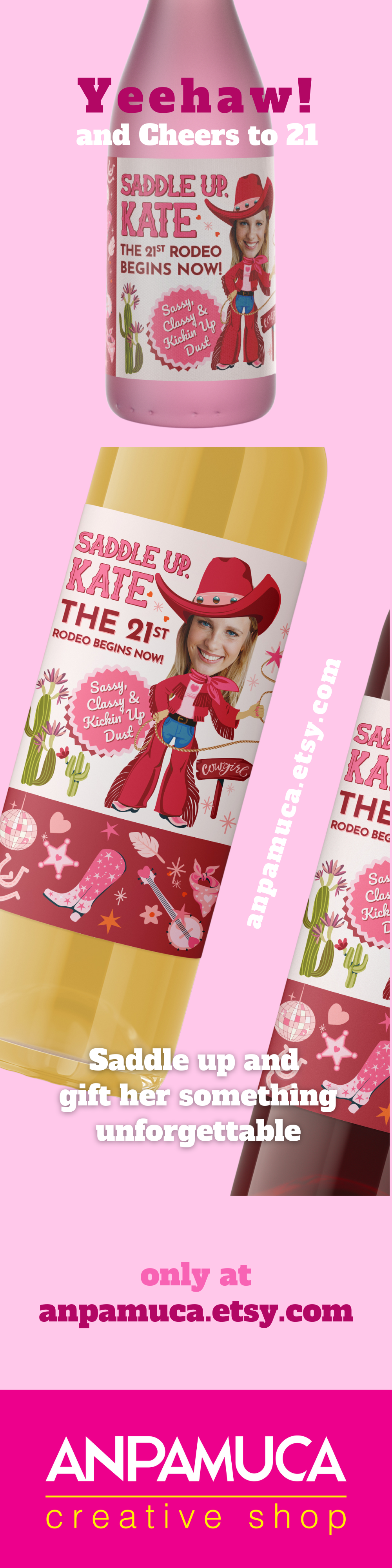 Custom 21st Birthday Wine Label - Cowgirl Photo Design