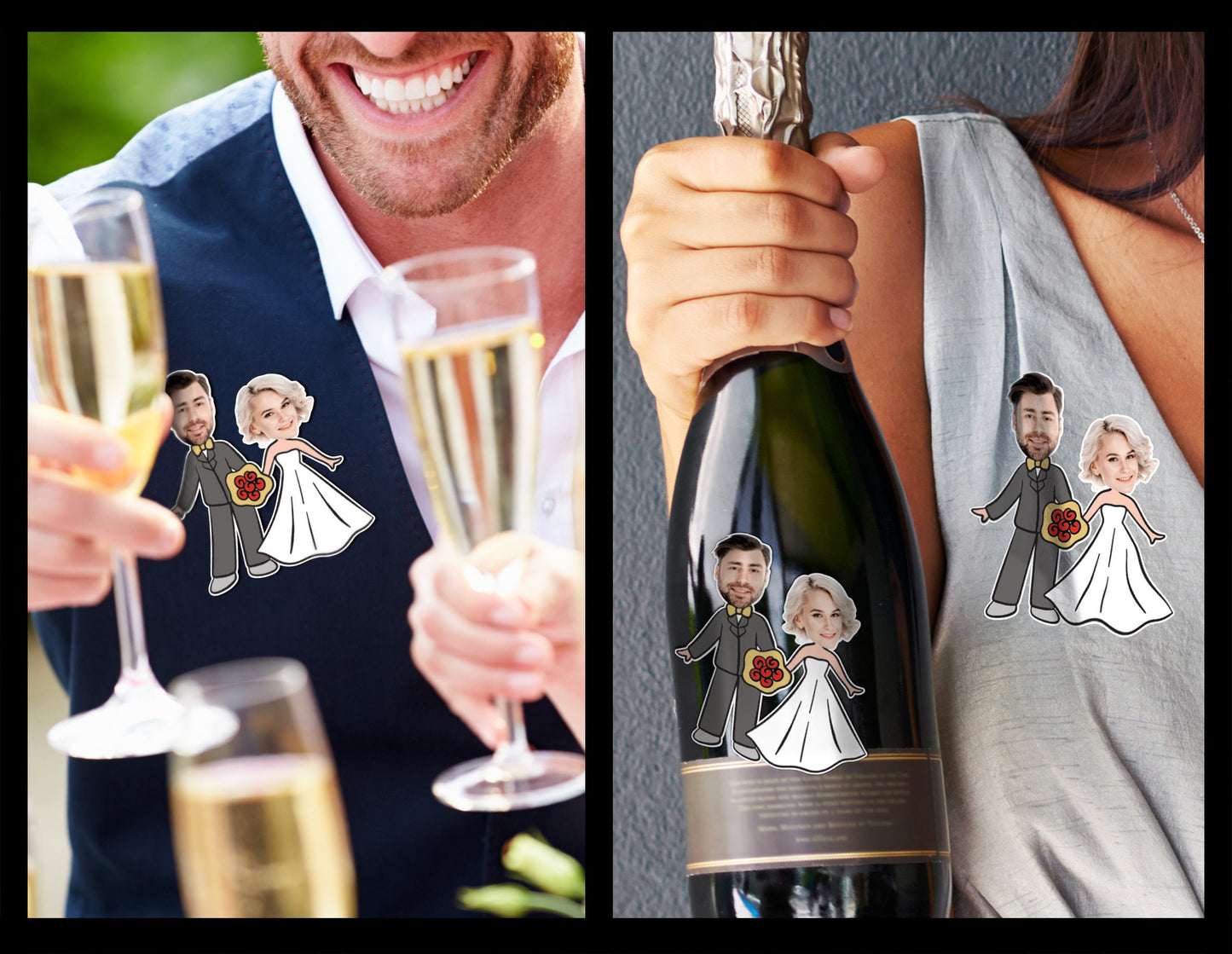 Personalized Bride & Groom Face Stickers: Funny Wedding Favors (Digital or Printed