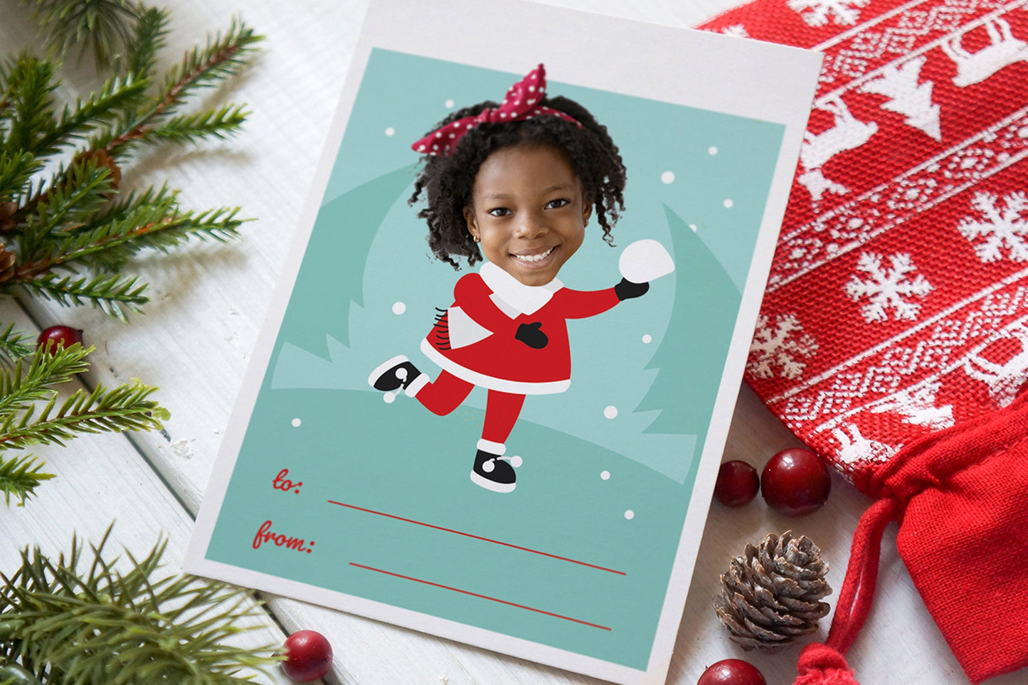 Custom Christmas Gift Tags - Personalized Kids Face on Cartoon Body