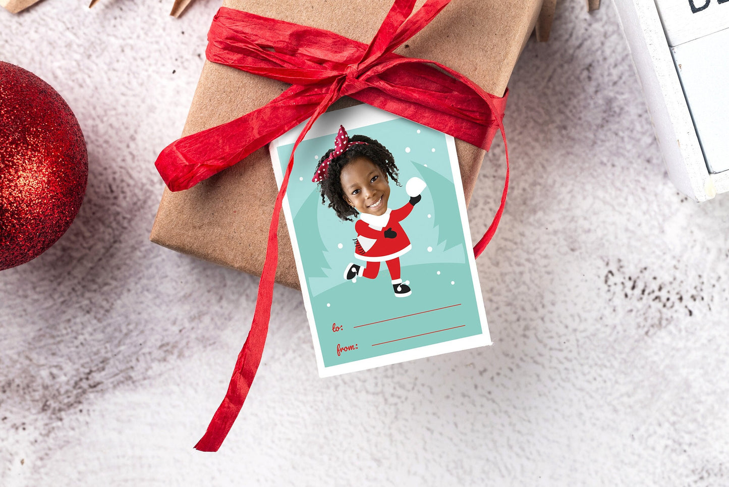 Custom Christmas Gift Tags - Personalized Kids Face on Cartoon Body