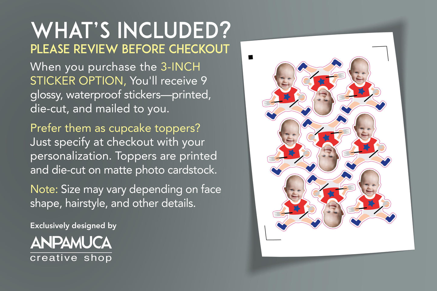 Custom Firecracker Baby Face Stickers: 4th of July Cupcake Toppers