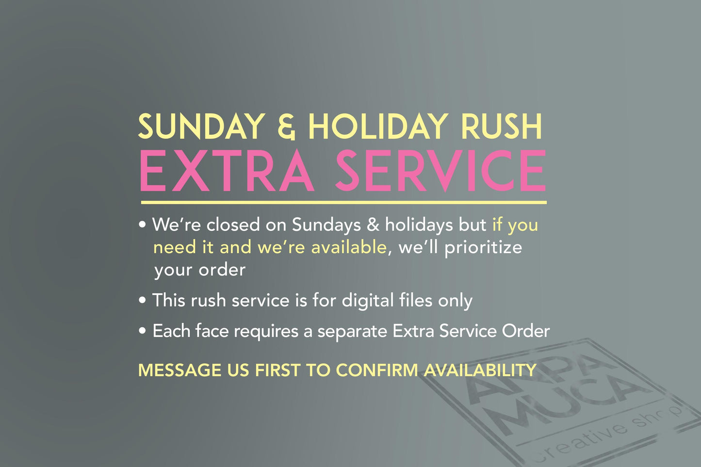 Sunday & Holiday Rush for Digital Files ADD On Extra Service