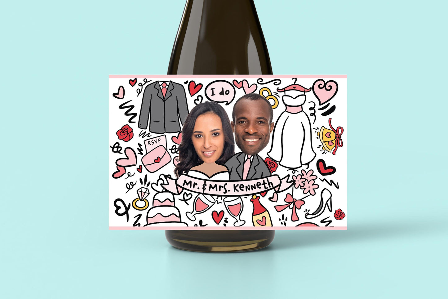 Custom Engagement Wine Label: Photo Gift, Personalized Champagne Favor Digital Option Available