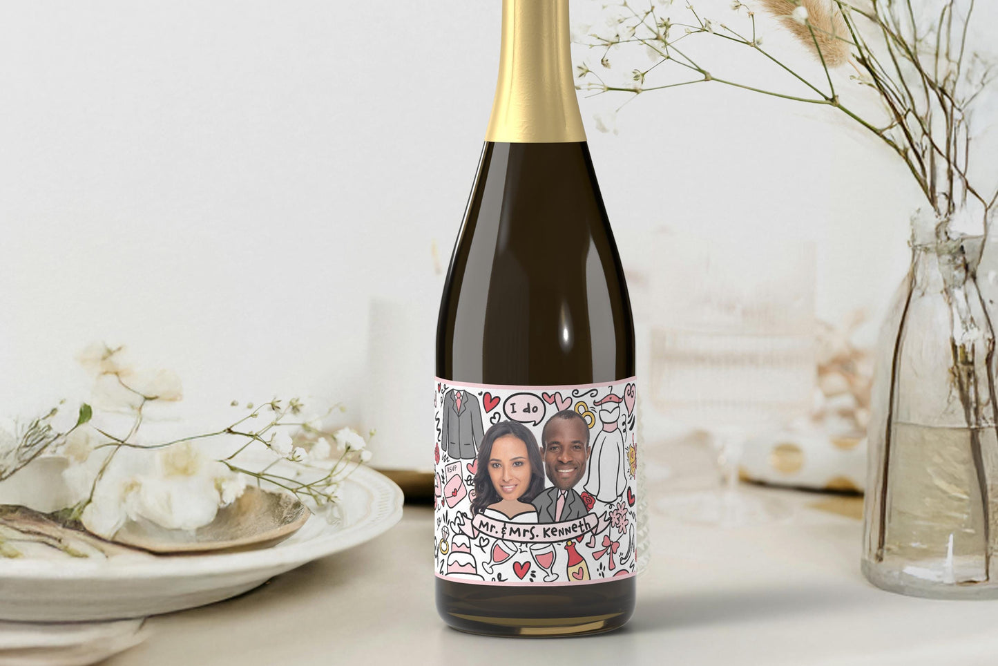 Custom Engagement Wine Label: Photo Gift, Personalized Champagne Favor Digital Option Available