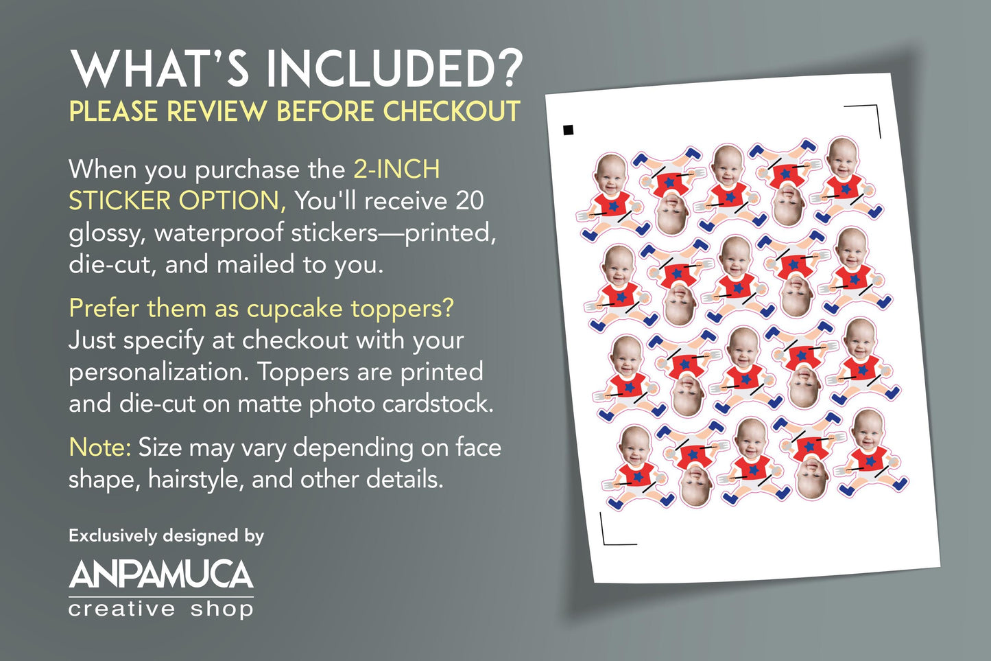 Custom Firecracker Baby Face Stickers: 4th of July Cupcake Toppers