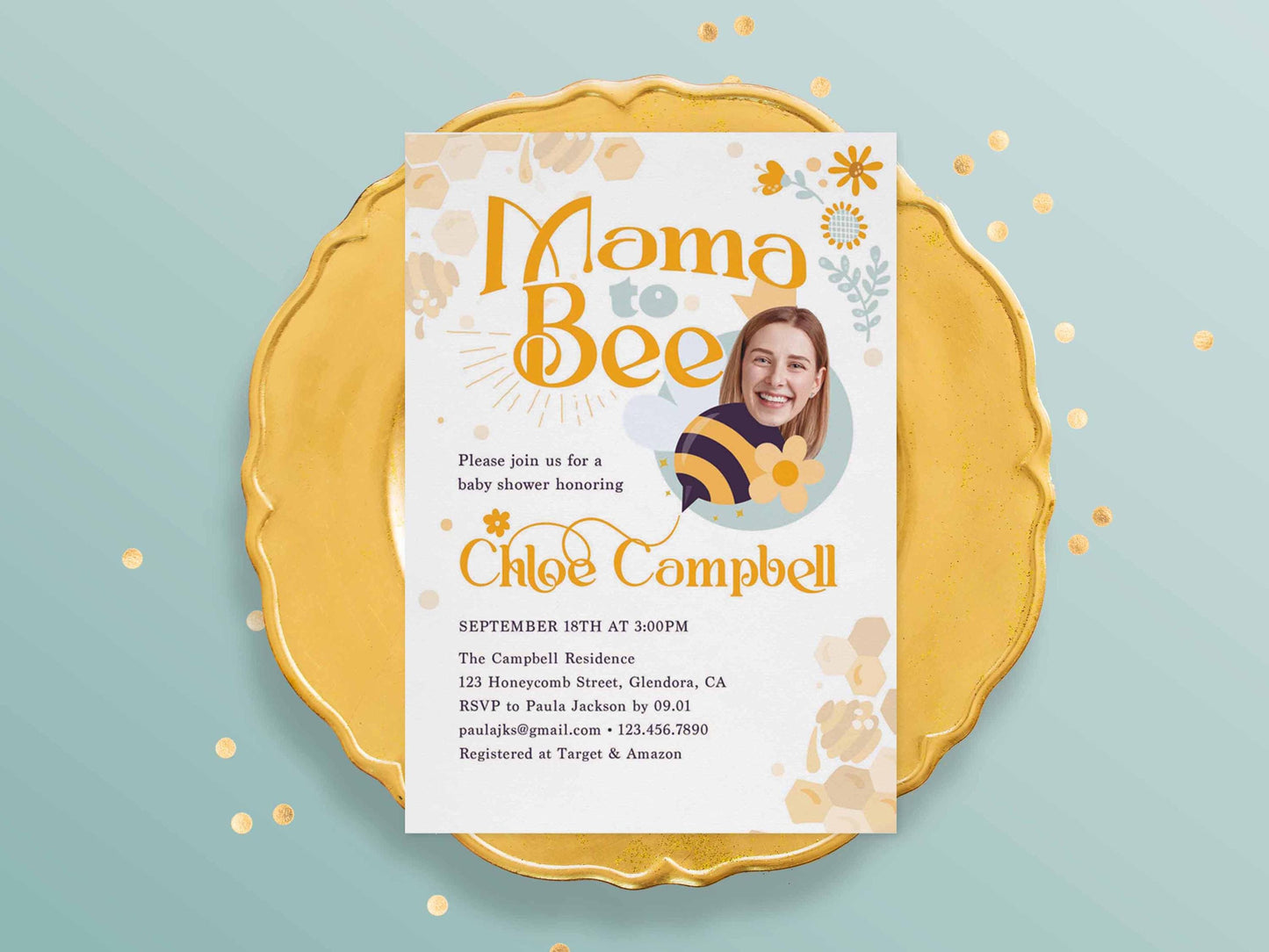 Personalized Bee Baby Shower Invitation: Mama to Bee, Gender Neutral (Digital Download, PDF & JPG