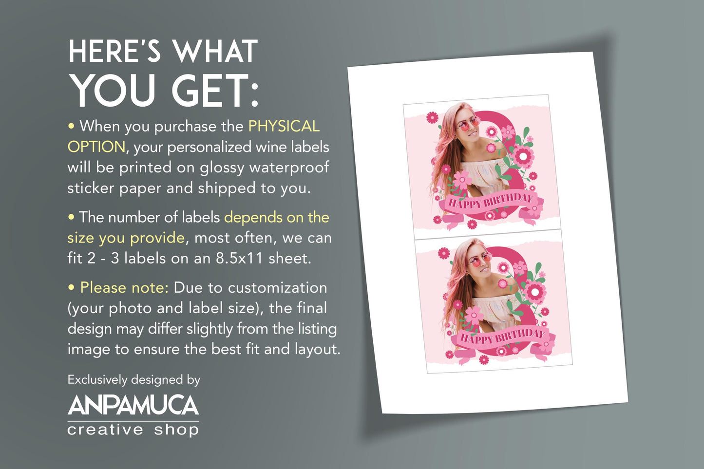 This birthday wine label is ideal for milestone celebrations — 21st, 30th, or any age worth toasting! A thoughtful, personalized gift under $20 that stands out.