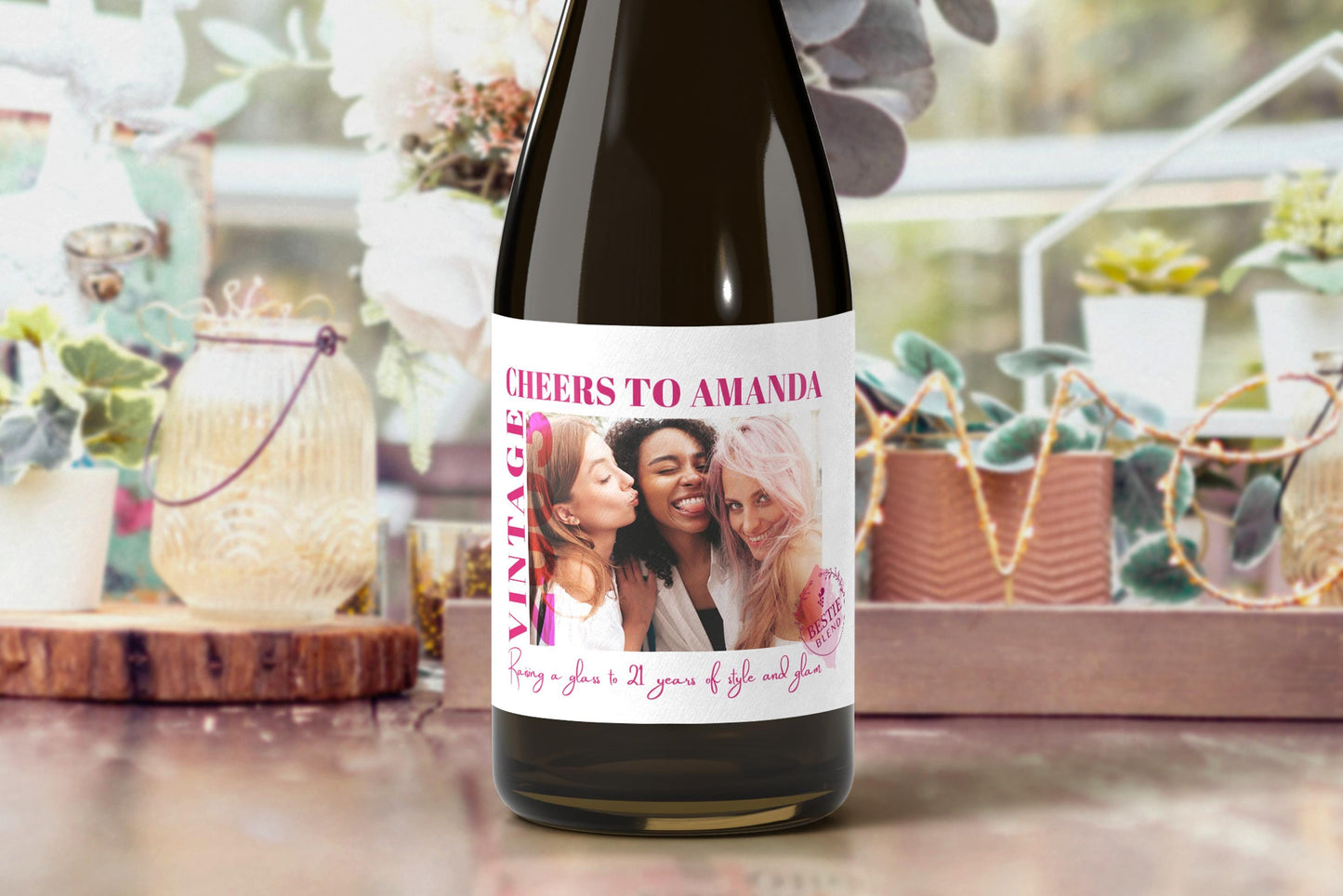 Custom wine bottle label for 21st birthday gift for best friend, funny wine label design with birthday message, personalized bestie wine gift idea for turning 21, pink wine bottle sticker, female best friend birthday gift with wine theme, digital or printable birthday label
