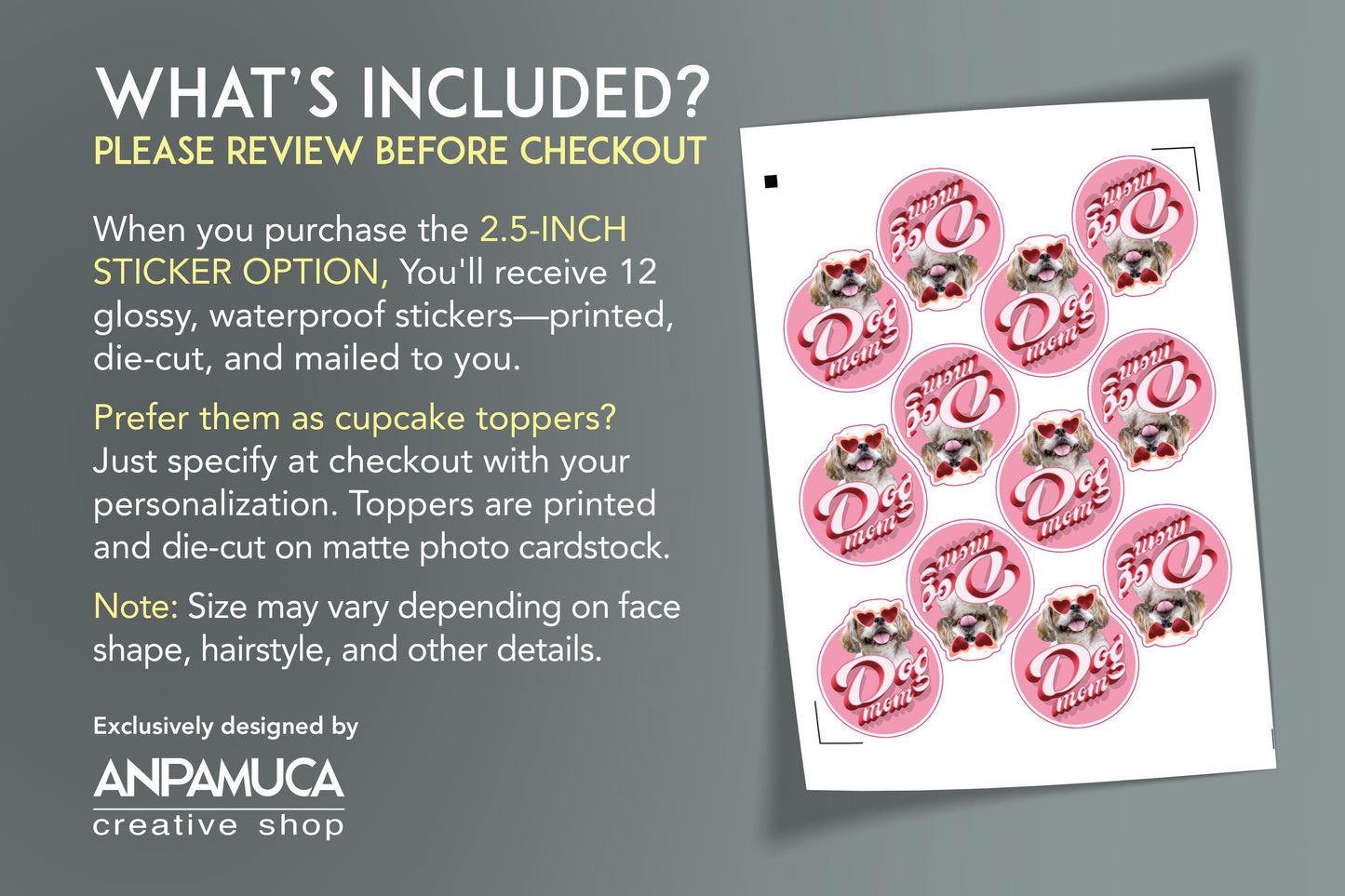 Custom Dog Photo Sticker Set: Waterproof Vinyl Decals, Dog Mom Gift