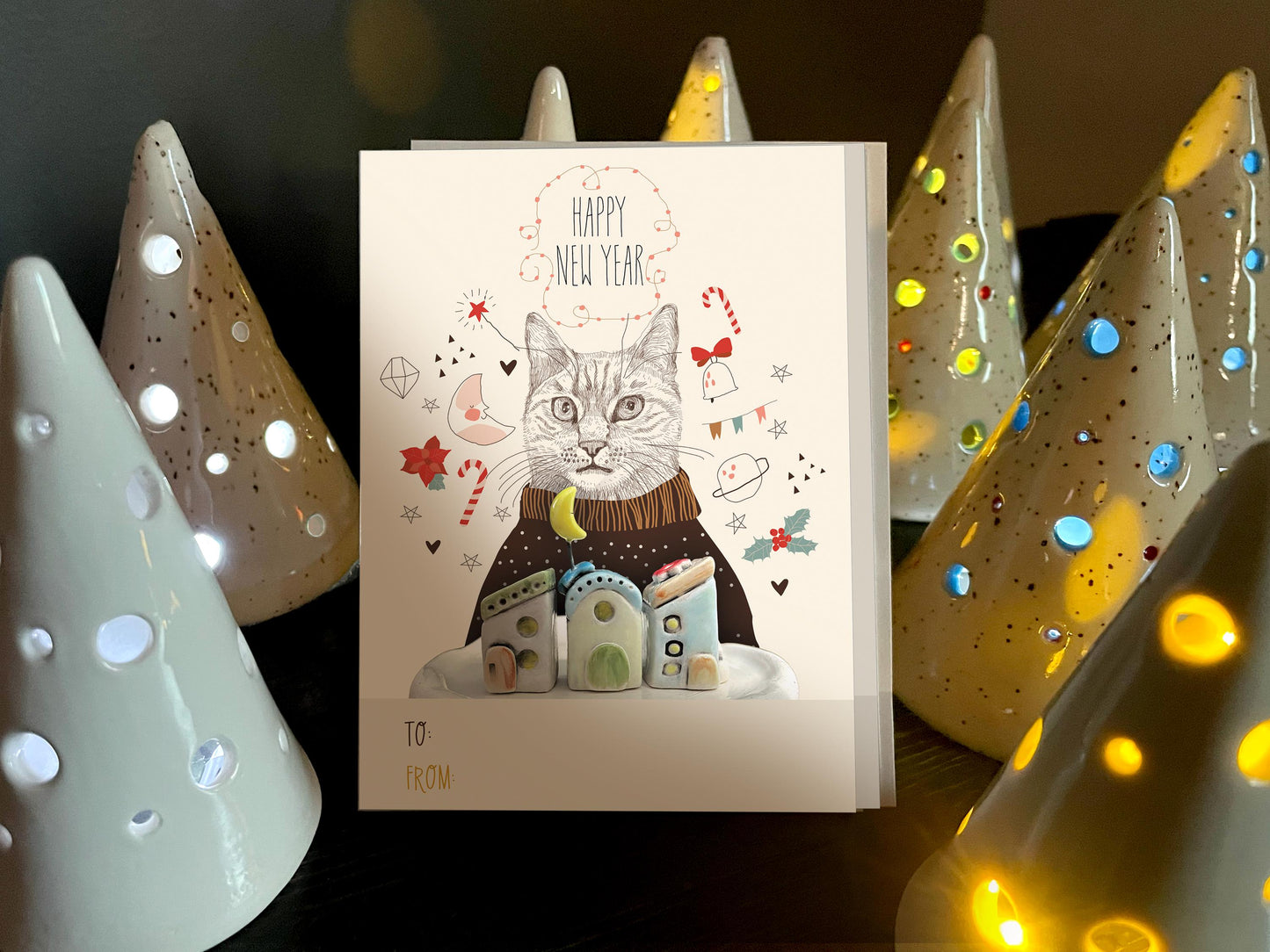 Winter Village Christmas Card Set Holiday Gift Tags To From Instant Download: Personalized Option Also Available