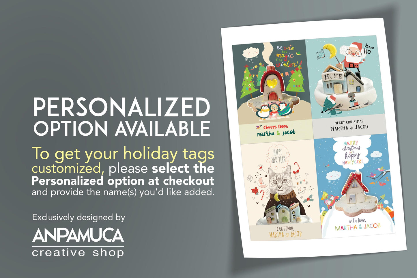 Winter Village Christmas Card Set Holiday Gift Tags To From Instant Download: Personalized Option Also Available